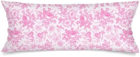 Pink and White Porcelain Floral Lumbar Pillow Cover 14x36 Long Body Pillow by Unknown