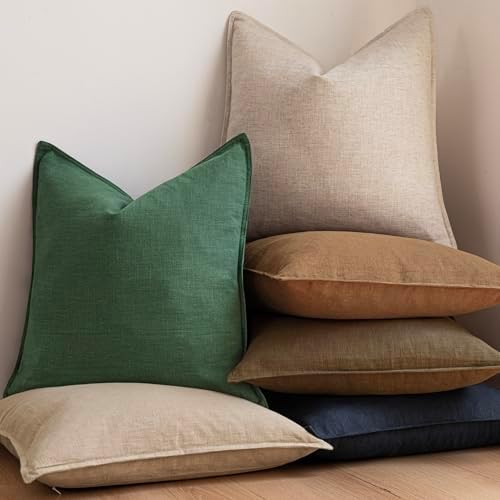 Foindtower Linen Solid Decorative Throw Pillow Covers 18x18 Inch Pine Green - Image 6