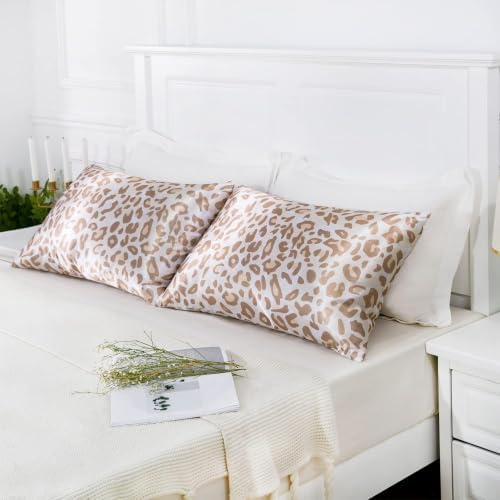 MR&HM Satin Pillowcase 2 Pack, Queen Size 20"x30", Champagne Leopard - Image 6