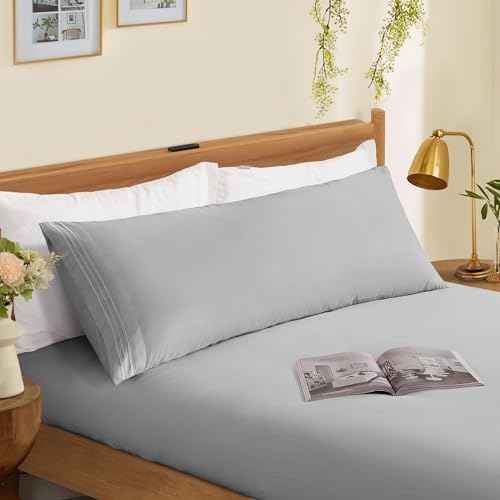 Horbaunal Microfiber Body Pillow Covers, Light Grey, 2 Pack - Image 2