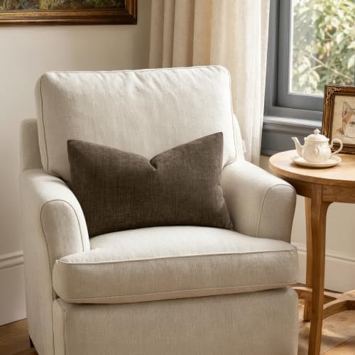 MIULEE Chocolate Brown Chenille Couch Lumbar Throw Pillow Covers - Image 4