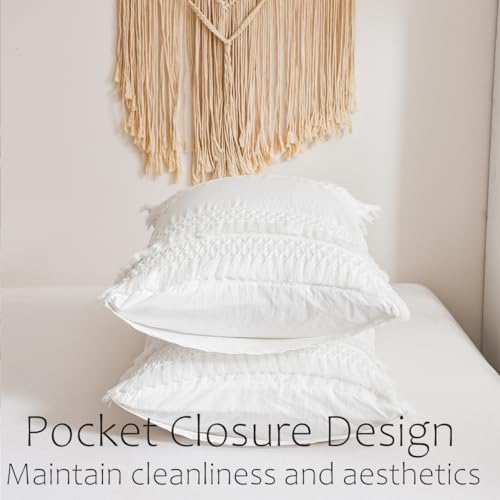 White Pillow Cases King Size Set of 2 White Tassel Pillowcases - Image 3