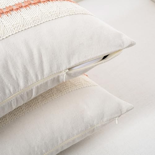 Fancy Homi Set of 2 Boho Coral Decorative Throw Pillow Cover 20x20 Inch - Image 3