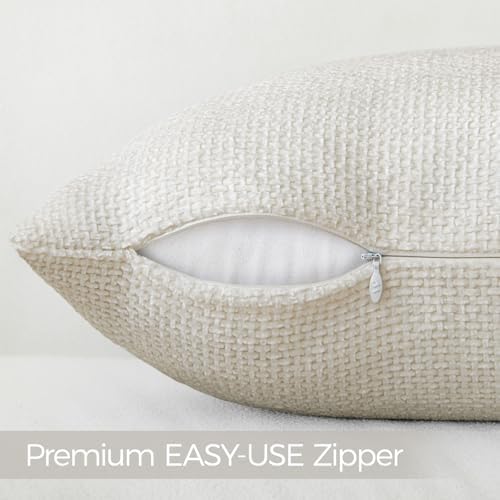 a moment Ivory Chenille Throw Pillow Covers 12x20 Inch Pack of 2 Modern - Image 5
