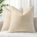 decorUhome Chenille Beige Velvet Throw Pillow Covers 20x20 Set of 2 by decorUhome