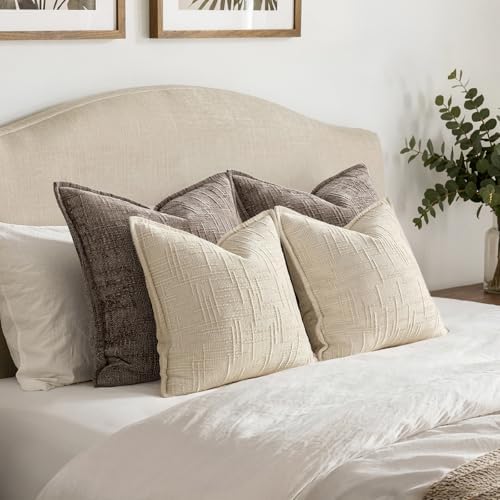 MIULEE Slubby Textured Decorative Throw Pillow Covers Beige 18x18 - Image 5