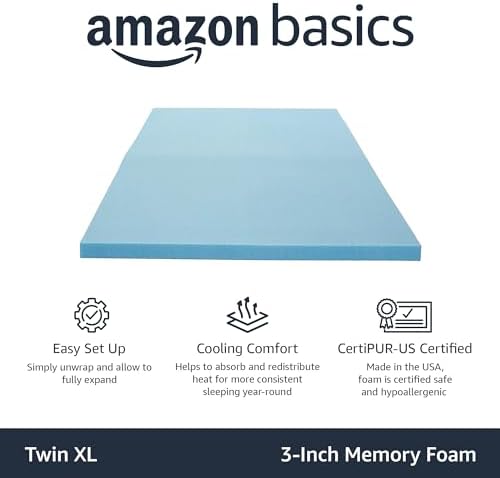Amazon Basics Twin XL Cooling Gel-Infused Memory Foam Mattress Topper, - Image 2