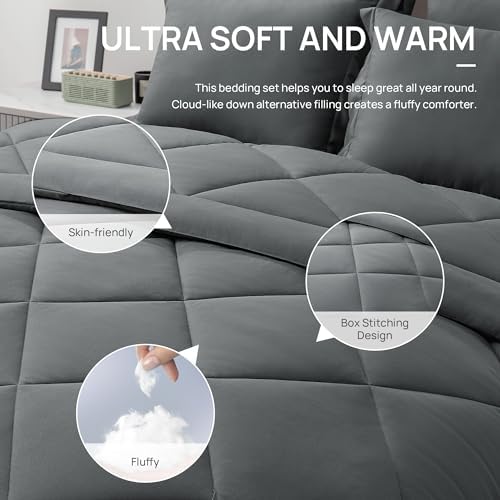 Love's cabin Oversized Queen Comforter Set Dark Grey, 7 Pieces Bed in a Bag - Image 4