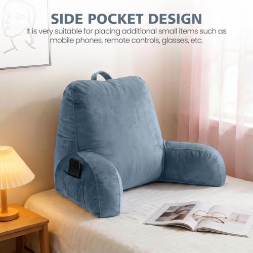 Memory Foam Reading Pillow for Sitting in Bed, Dusty Blue - Image 5