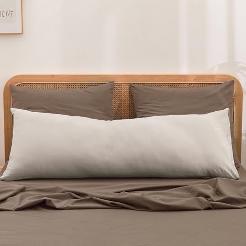 BESTOUCH Washed Cotton Pillowcases Linen Feel Pine Bark Brown Euro - Image 3