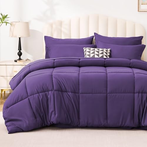 Love's cabin King Size Comforter Set Dark Purple, 7 Pieces King Bed in a Bag by Lovescabin