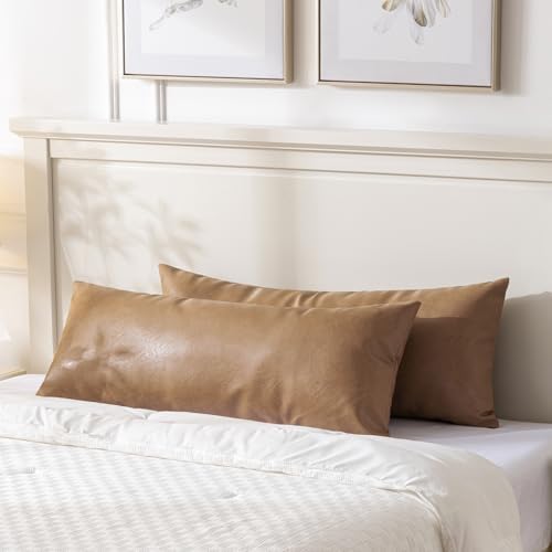 Fancy Homi Light Brown Boho Long Lumbar Faux Leather Body Decorative Throw - Image 2