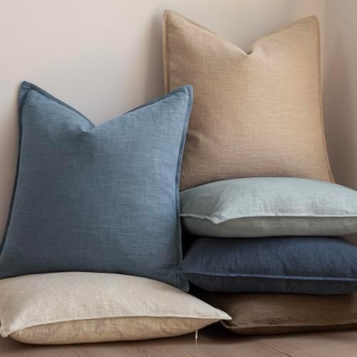Foindtower Linen Solid Decorative Throw Pillow Covers 16x16 Inch Misty Blue - Image 6