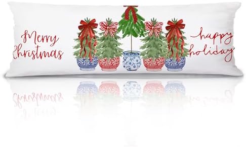 Chinoiserie Christmas Tree Body Pillow Cover 20x54, Grandmillennial Christmas by Unknown