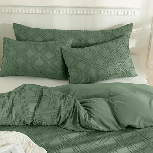 JELLYMONI Green Grid Tufted Pillowcases Body Size 20" x54" - Image 3