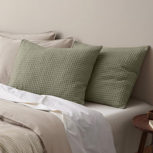 PHF Ultra Soft Waffle Pillow Shams Standard 20"x26", Dusty Sage, No Insert by PHF