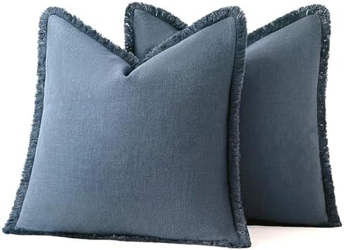 MIULEE Linen Fringe Decorative Euro Throw Pillow Covers Blue Ashes 24x24 - Image 7