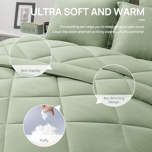 Love's cabin King Size Comforter Set Sage, 7 Pieces King Bed in a Bag, All - Image 5