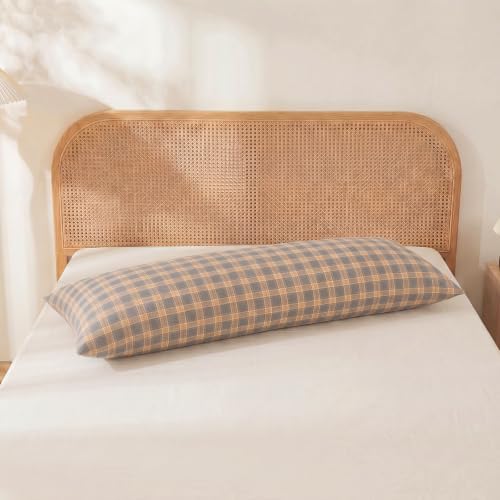 Merryword 100% Cotton Body Pillow Cover, 20 x 54, Washed Cotton Deep Blue Plaid - Image 3