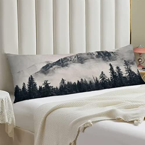 Foggy Forest Body Pillow Cover, Misty Natural Scenery Mountain Landscape Pine - Image 2