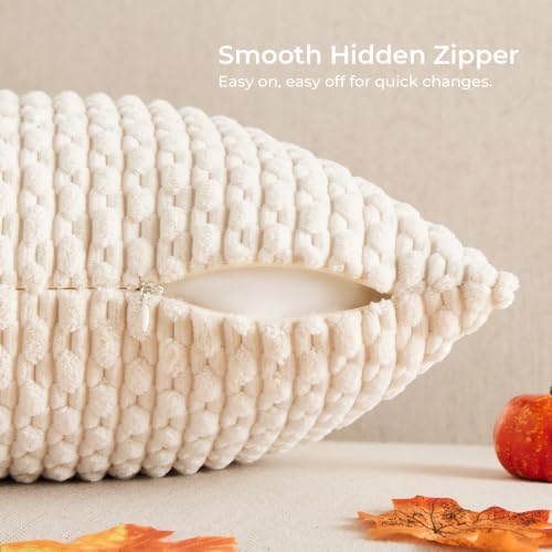Kevin Textile Soft Corduroy 12"x24" Lumbar Pillow Cover 1 Pack, Cream White - Image 3