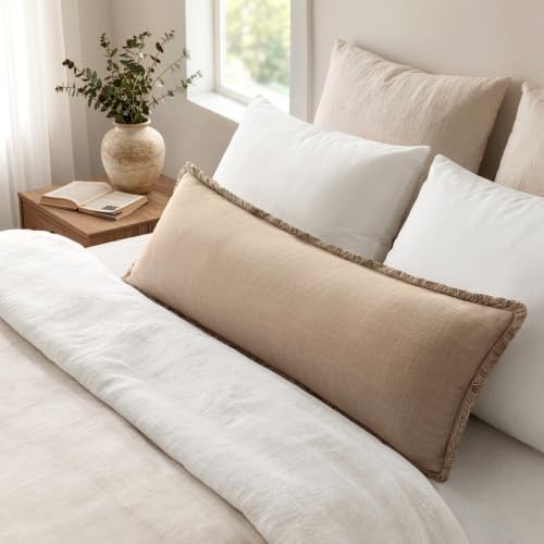 MIULEE 14x36 Long Linen Fringe Lumbar Pillow Covers Set of 1 Camel - Image 6