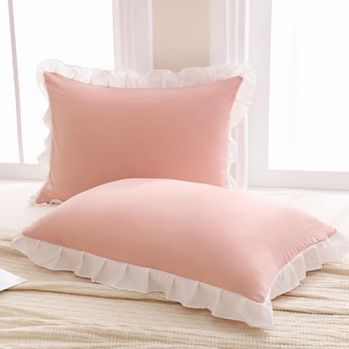 Merryword Pink Pillow Shams Pink and White Reversible King Pillowcases Cute by Merryword