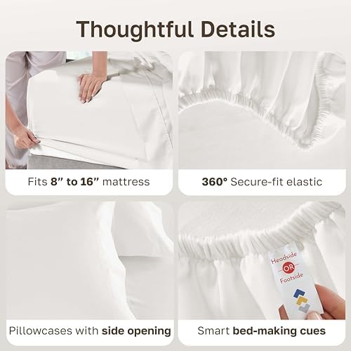 California Design Den Luxury 600 Thread Count Full Bed Sheets, True Ivory - Image 4