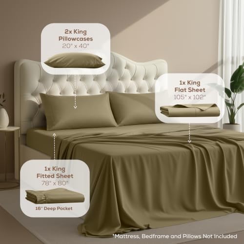 King Sheets Set, 4 Pieces 16" Deep Pocket Hotel Luxury Bed Sheets - Image 2