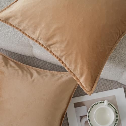 JIAHANNHA Velvet Khaki Throw Pillow Covers 20”x20”Pack of 2 Soft Decorative - Image 6