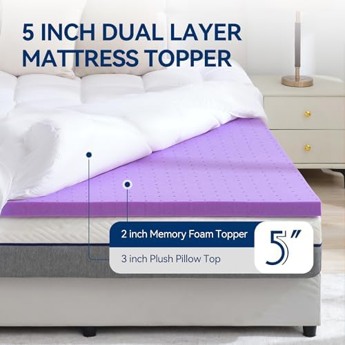 BDEUS Dual Layer 5 Inch Memory Foam Mattress Topper King Size, 2 Inch Gel - Image 2