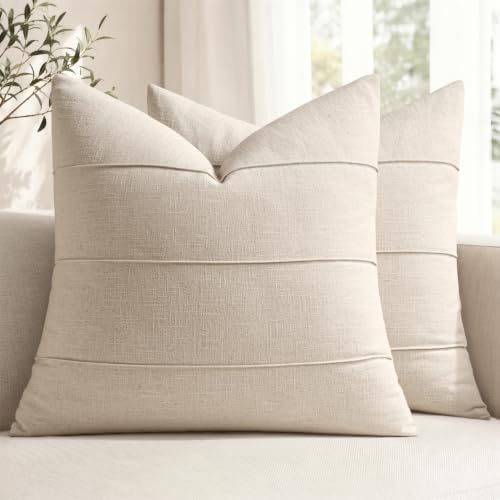 MIULEE Euro Decorative Linen Throw Pillow Covers 22x22 Beige Striped by MIULEE
