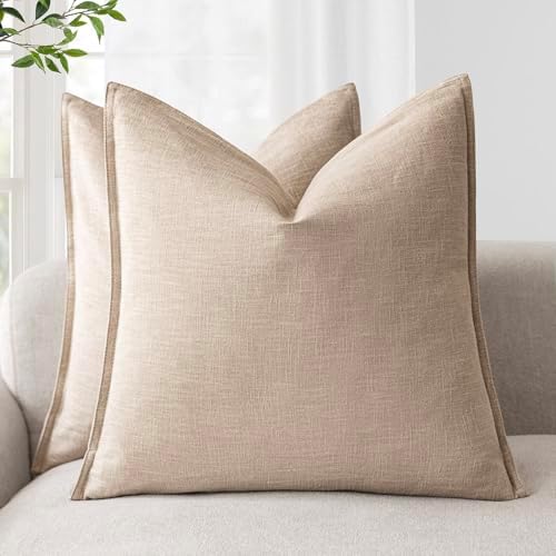 Foindtower Linen Solid Decorative Throw Pillow Covers 26x26 Inch Tan Beige by Foindtower