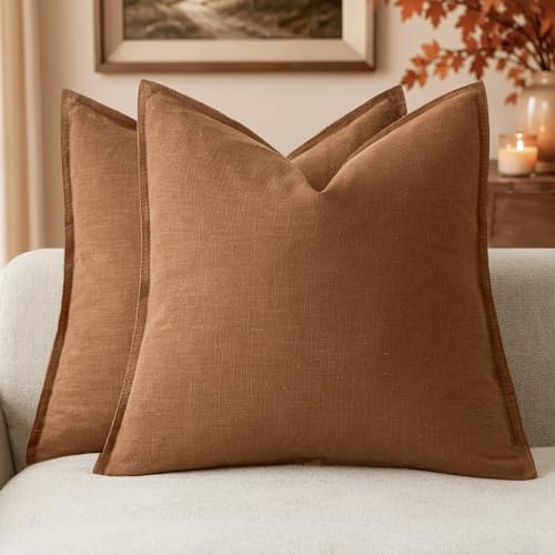 Foindtower Linen Solid Decorative Throw Pillow Covers 16x16 Orange Brown by Foindtower