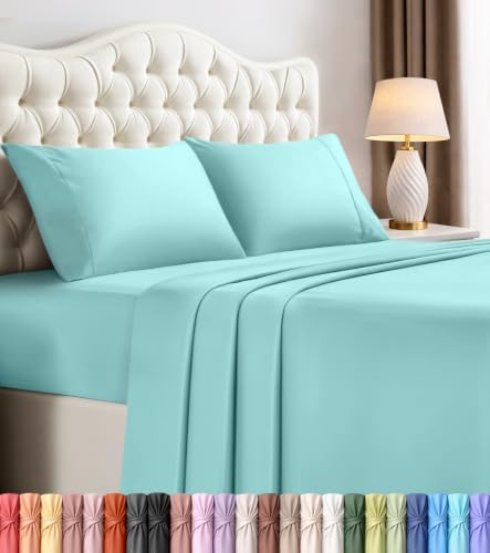 Queen Sheets Set, 4 Pieces 16" Deep Pocket Hotel Luxury Bedsheets, Spa Blue by UTOPIABEDDING