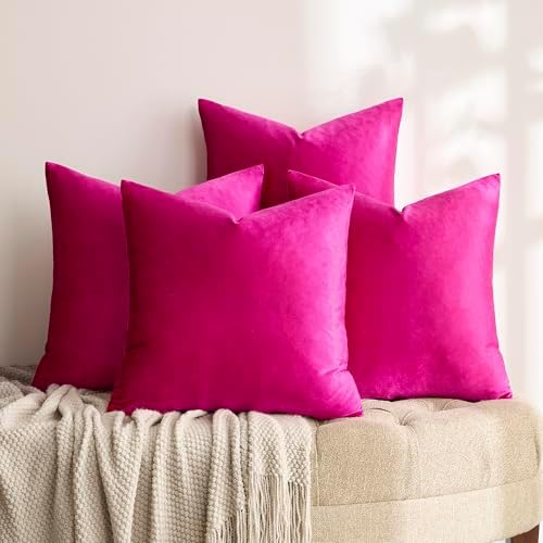 GIGIZAZA Pack of 4 Decorative Velvet Pillow Covers 20x20 Hot Pink - Image 3
