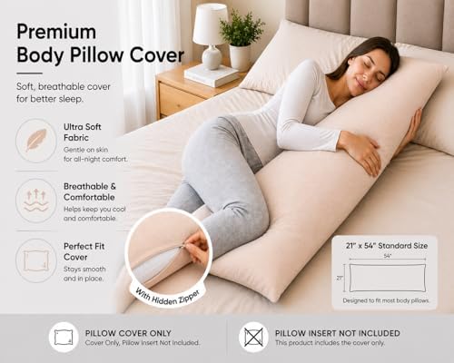 EVOLIVE Body Pillow Cover 21"x54", Microfiber, Hidden Zipper - Image 3