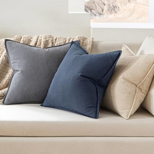 MIULEE Decorative Linen Pillow Covers 20x20 Inch Indigo Blue - Image 3