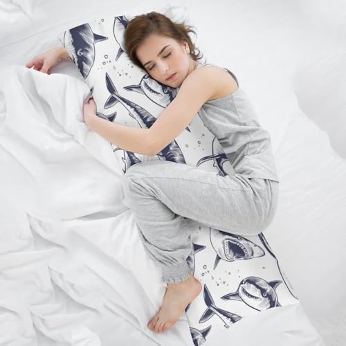 Navy Blue Sharks Swimming in Sea Body Pillow Cover - Image 7
