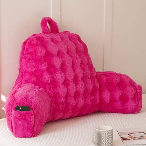 Faux Fur Reading Pillow for Sitting in Bed, Large Backrest Bed Pillow by YAOSHUHO