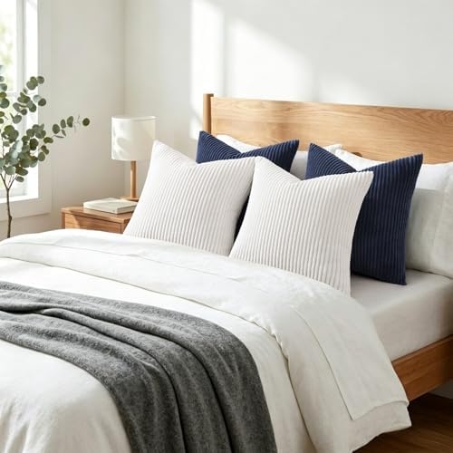 Mecatny Corduroy Decorative Throw Pillow Covers 20x20 Set of 2 White - Image 7