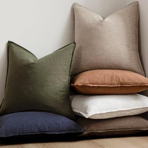 Foindtower Linen Solid Decorative Throw Pillow Covers 26x26 Natural Linen - Image 6