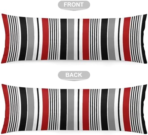 Abstract Stripes Body Pillow Cover Red and Black White Grey Striped Long Pillow - Image 5