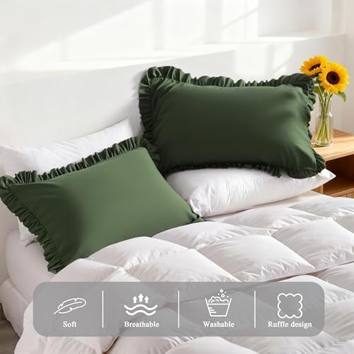 Ruffled Queen Pillow Shams, 2 Pack, 20x30 Inches, Olive Green - Image 4