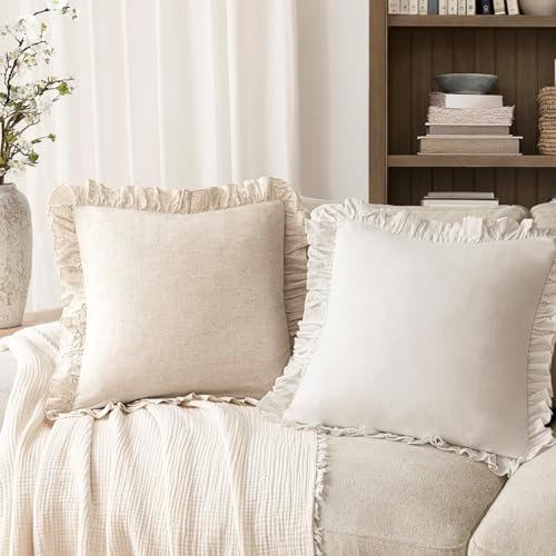 Foindtower Set of 2 Decorative Soild Fringe Ruffle Throw Pillow Covers Soft - Image 4