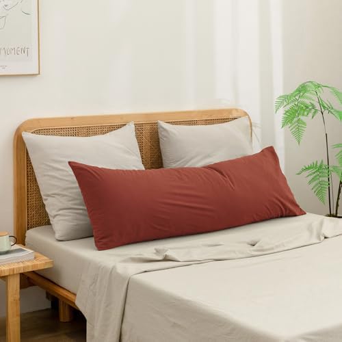 BESTOUCH Washed Cotton Pillowcases Linen Feel Crimson Red Body - Image 2