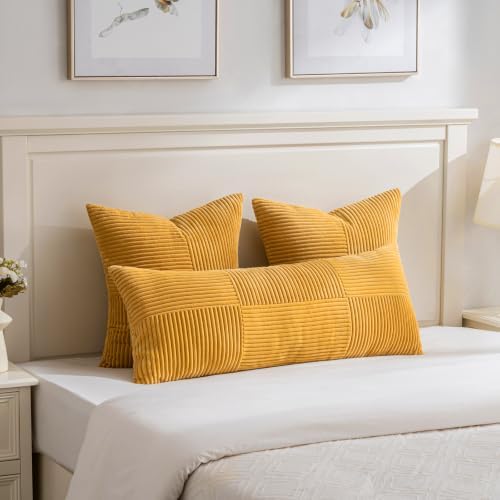 Fancy Homi Set of 2 Gold Yellow Boho Long Lumbar Body Decorative Throw Pillow - Image 2