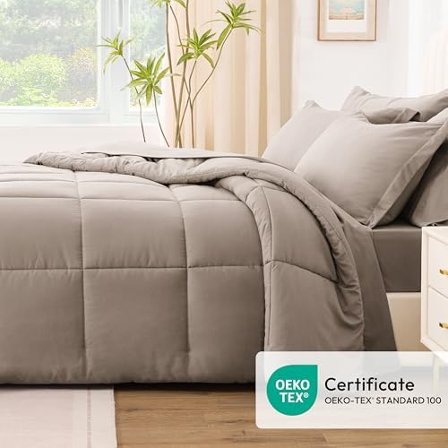 Love's cabin Twin Comforter Set Light Brown, 5 Pieces Twin Bed in a Bag - Image 5