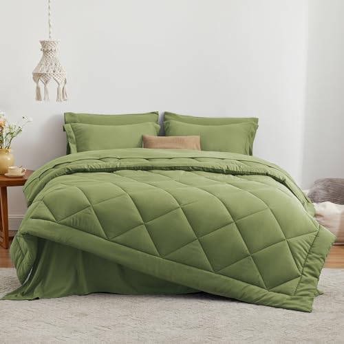 Love's cabin Twin Comforter Set Olive Green, 5 Pieces Twin Bed in a Bag - Image 3