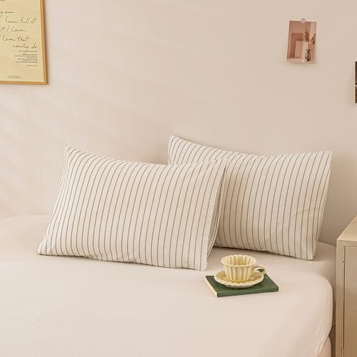 ECOCOTT Striped Pillowcases King Size 2 Pack, 100% Washed Cotton Pillow Cases - Image 2